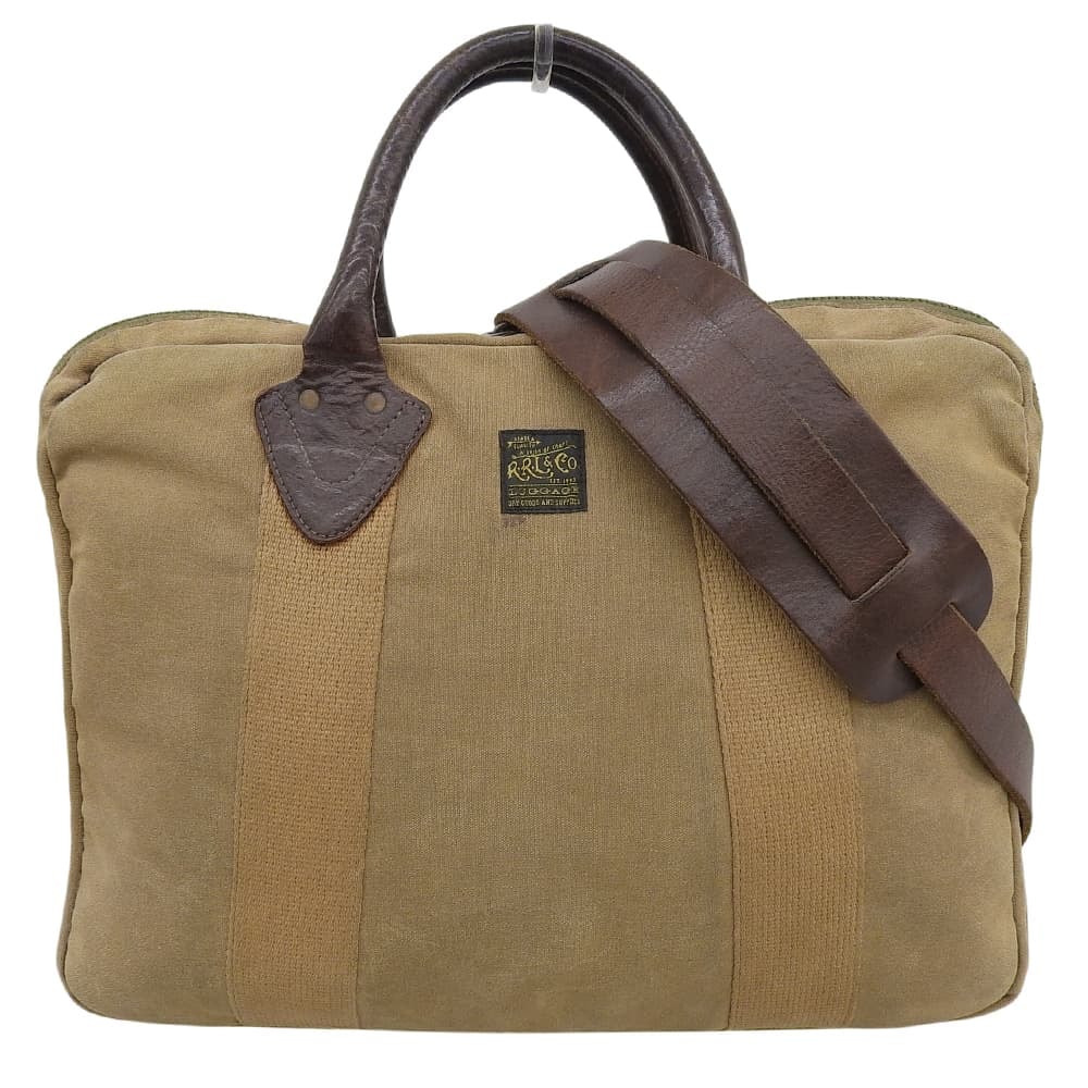 ダブルアールエル キャンバス×レザー 2WAY ブリーフ バッグ ビジネスバッグ メンズ ブラウン