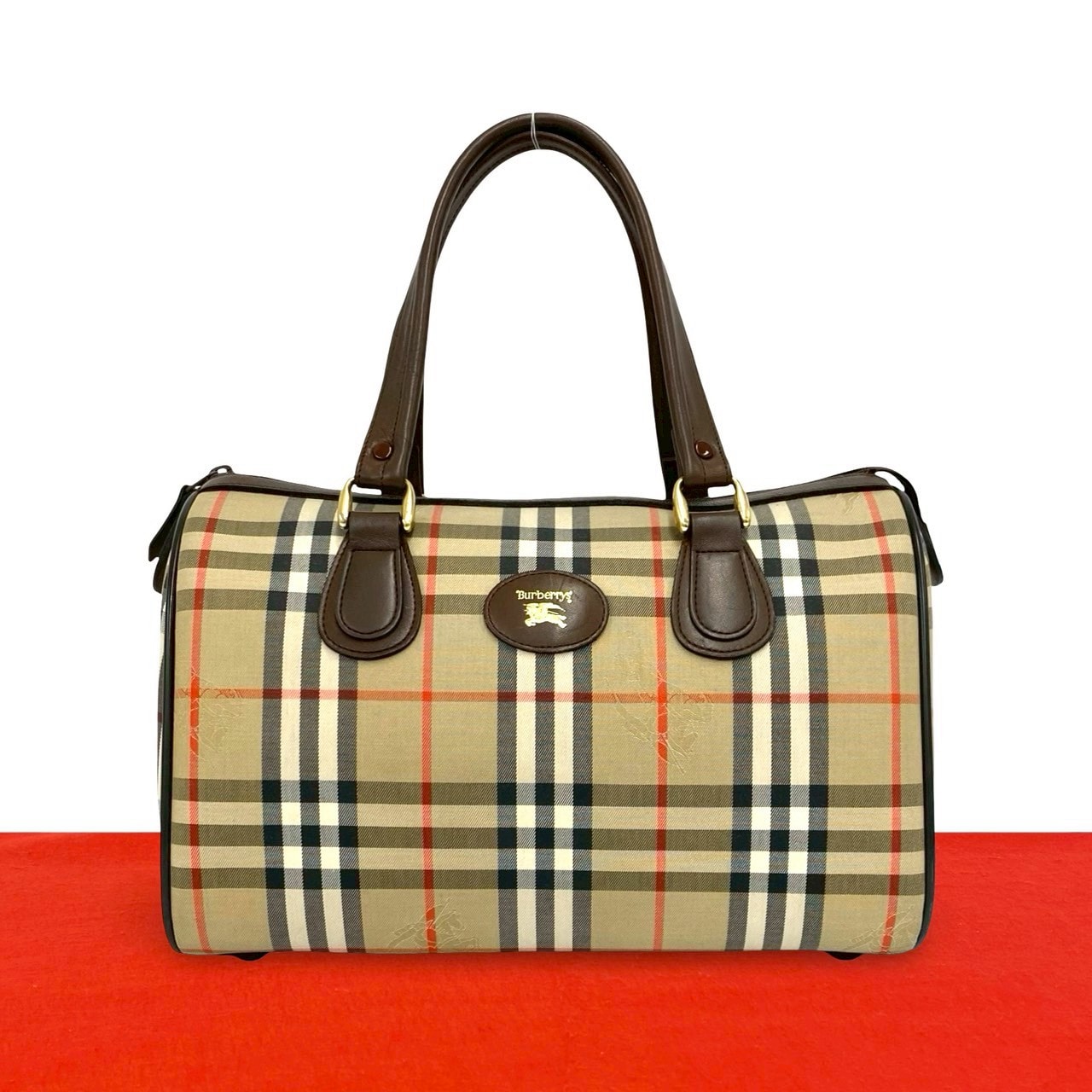 BURBERRY バーバリー ロゴ シャドーホース ノバチェック キャンバス レザー ボストンバッグ ベージュ
 36177