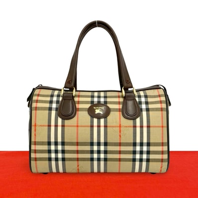 BURBERRY バーバリー ロゴ シャドーホース ノバチェック キャンバス レザー ボストンバッグ ベージュ
36177