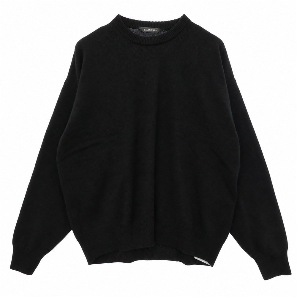 BALENCIAGA バレンシアガ EMBRO CASHMERE KN Sweater バックロゴ刺繍 カシミヤ クルーネック ニット セーター ブラック系 XS【新古品】【未使用】【中古】