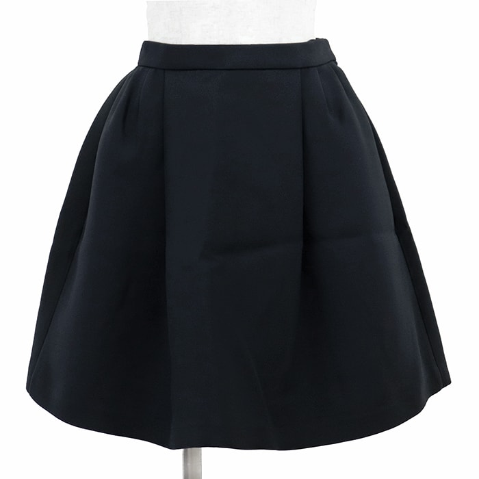 【極美品】Christian Dior クリスチャンディオール ミニスカート タック サイズ F36 レディース ロゴ フレア ウール/シルク ボトムス ダークネイビー 紺 イタリア製