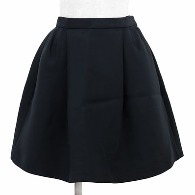 【極美品】Christian Dior クリスチャンディオール ミニスカート タック サイズ F36 レディース ロゴ フレア ウール/シルク ボトムス ダークネイビー 紺 イタリア製