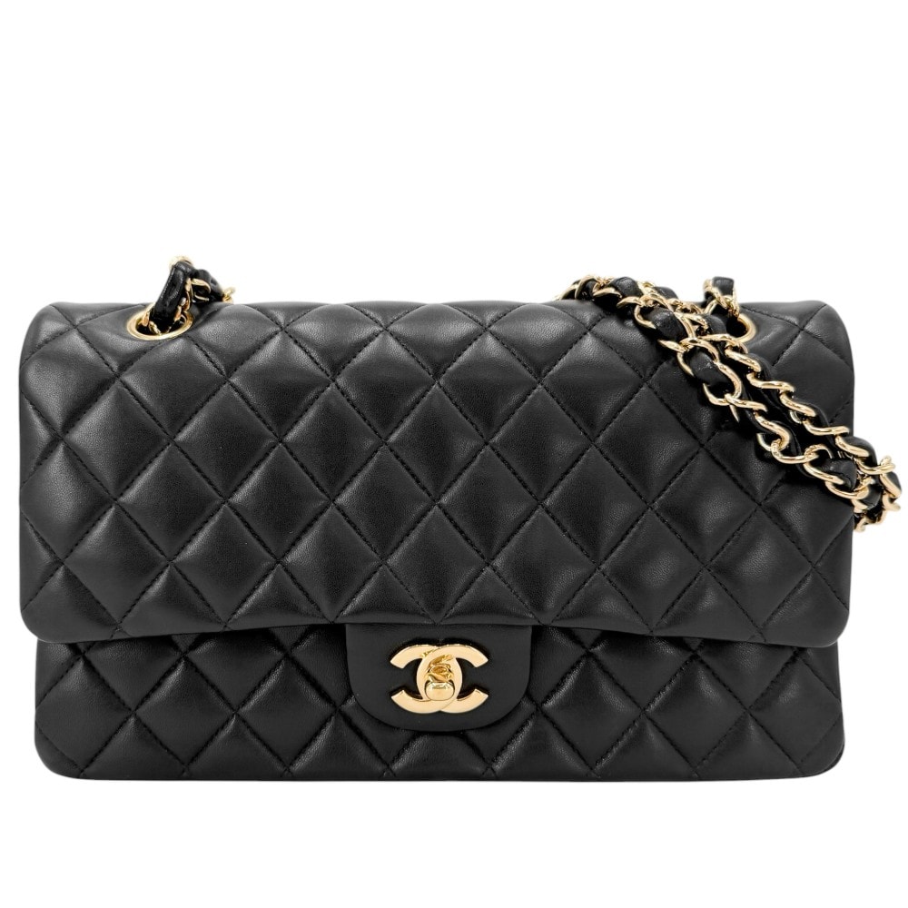 CHANEL シャネル ショルダーバッグ マトラッセ25 ダブルチェーン ダブルフラップ 肩掛け 斜め掛け ココマーク ターンロック ラムスキン    ブラック 黒 ゴールド金具 レディース【中古品】