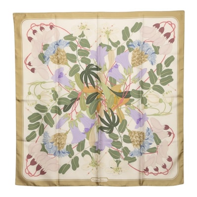 エルメス カレ90 Flora Graeca ギリシャの花 スカーフ 大判 グリーン系 マルチカラー シルク レディース HERMES 【中古】