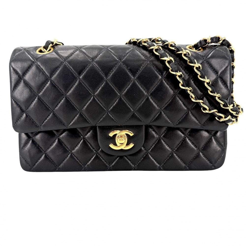 CHANEL シャネル ショルダーバッグ マトラッセ25 ダブルチェーン ダブルフラップ 肩掛け 斜め掛け ココマーク ターンロック ラムスキン ブラック 黒 ゴールド金具 レディース【中古品】