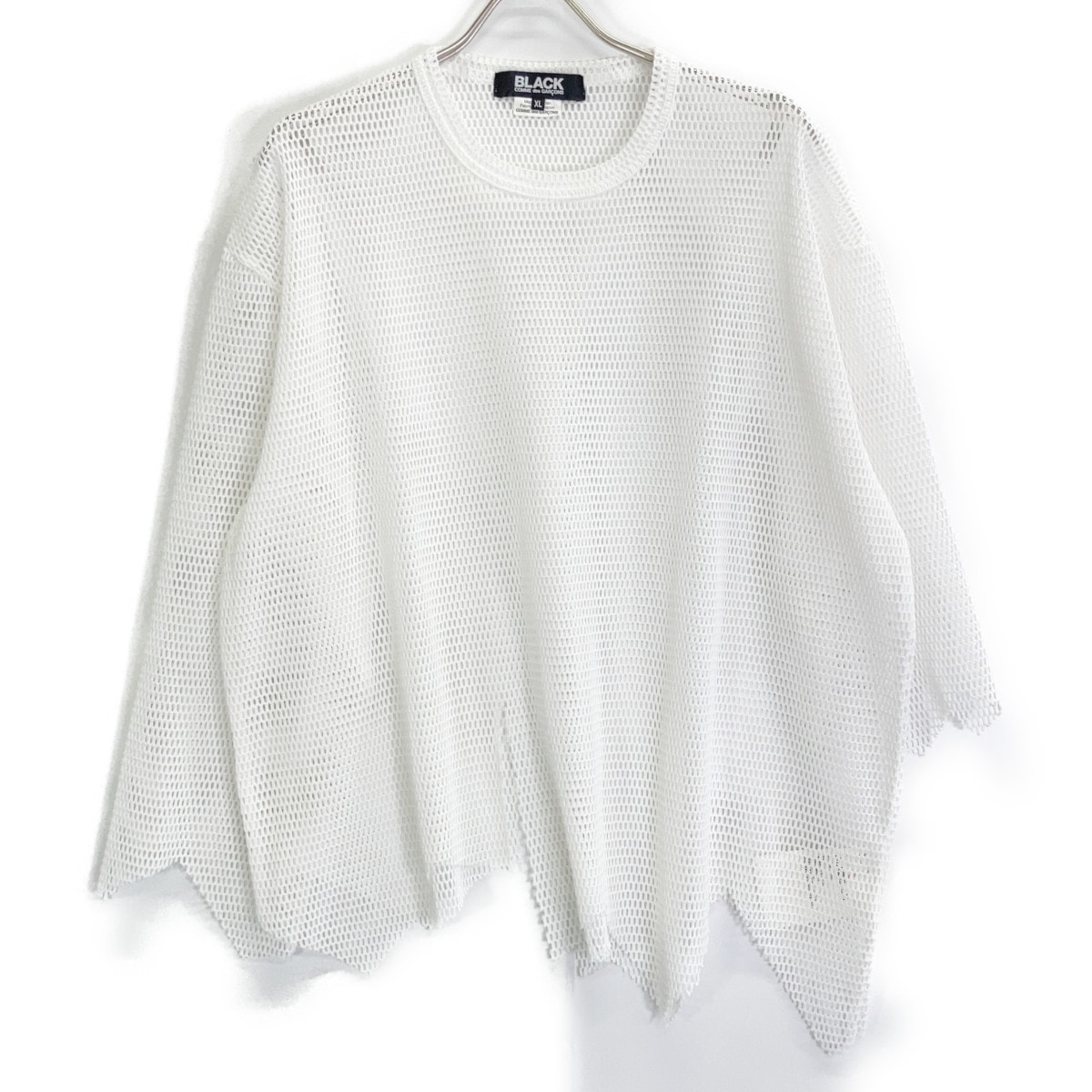 ブラックコムデギャルソン 1K-T001 22年製 ホワイト メッシュ カットデザイン L/Sシャツ XL