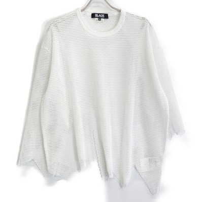 ブラックコムデギャルソン 1K-T001 22年製 ホワイト メッシュ カットデザイン L/Sシャツ XL