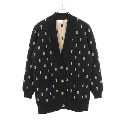 バーバリー BURBERRY TBロゴ Vネック カーディガン 衣料品 トップス S レディース ブラック系 / ベージュ系 8021032 【中古】