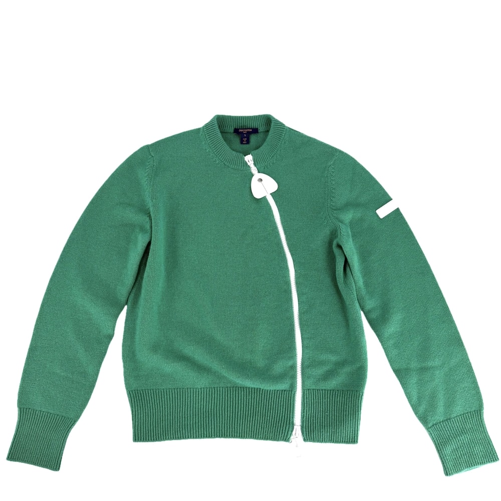LOUIS VUITTON ルイヴィトン ニット ジッパー トップス 長袖 アパレル 服 S グリーン 緑 ホワイト金具 カシミヤ ウール メンズ 秋 冬【中古品】