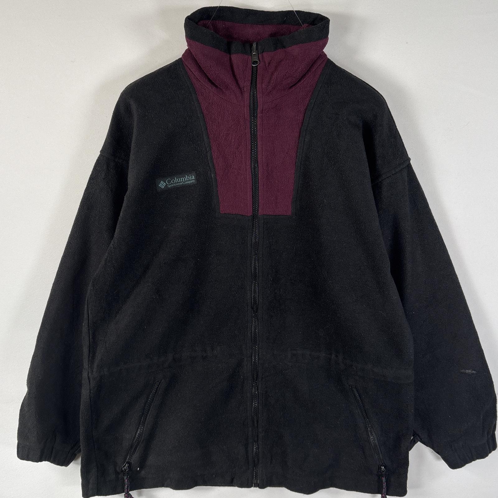 古着 コロンビア Columbia フリースジャケット フルジップ ワンポイント刺繍ロゴ ツートン S ブラック ワインレッド レディース