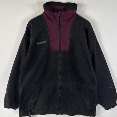 古着 コロンビア Columbia フリースジャケット フルジップ ワンポイント刺繍ロゴ ツートン S ブラック ワインレッド レディース