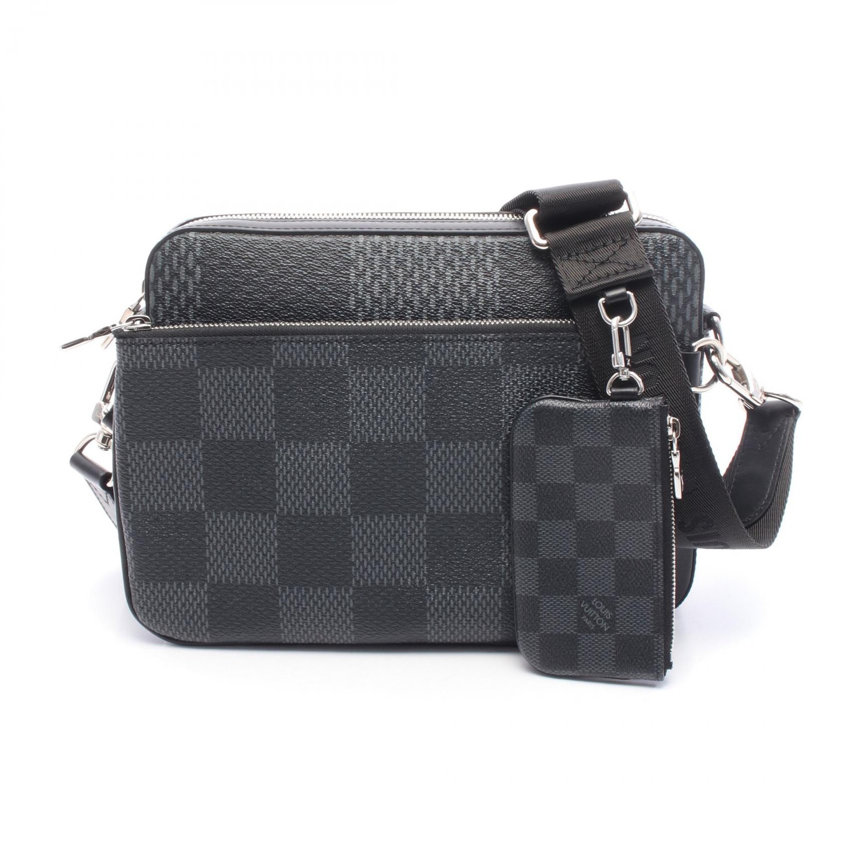 ルイ・ヴィトン LOUIS VUITTON トリオ メッセンジャー ダミエグラフィット ショルダーバッグ バッグ PVCコーティングキャンバス レザー レディース ブラック系 N50017 【中古】