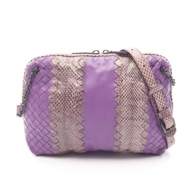 ボッテガヴェネタ BOTTEGA VENETA イントレチャート ショルダーバッグ バッグ レザー エキゾチックレザー レディース パープル系 / ブラウン系 【中古】