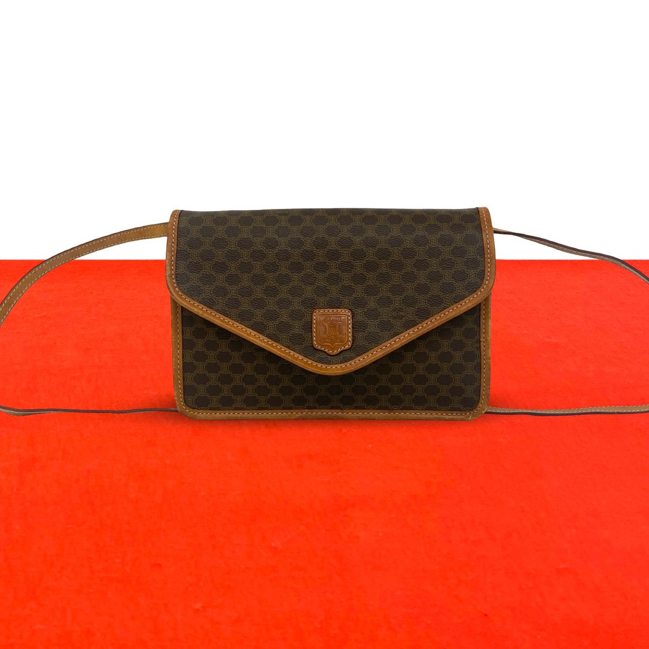 CELINE セリーヌ マカダム ブラゾン 柄 トリオンフ ロゴ レザー PVC ショルダーバッグ ブラウン
 3346b