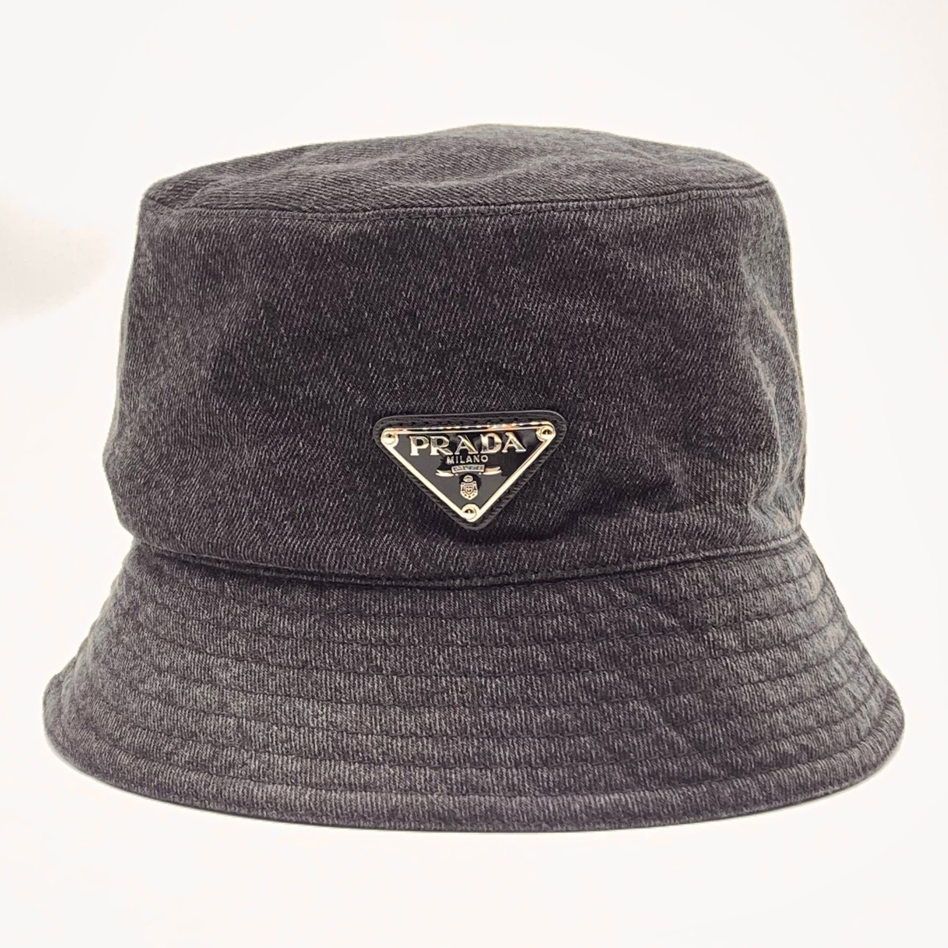 PRADA Triangle Logo Denim Bucket Hat "Black"