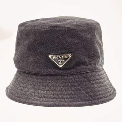 PRADA Triangle Logo Denim Bucket Hat "Black"