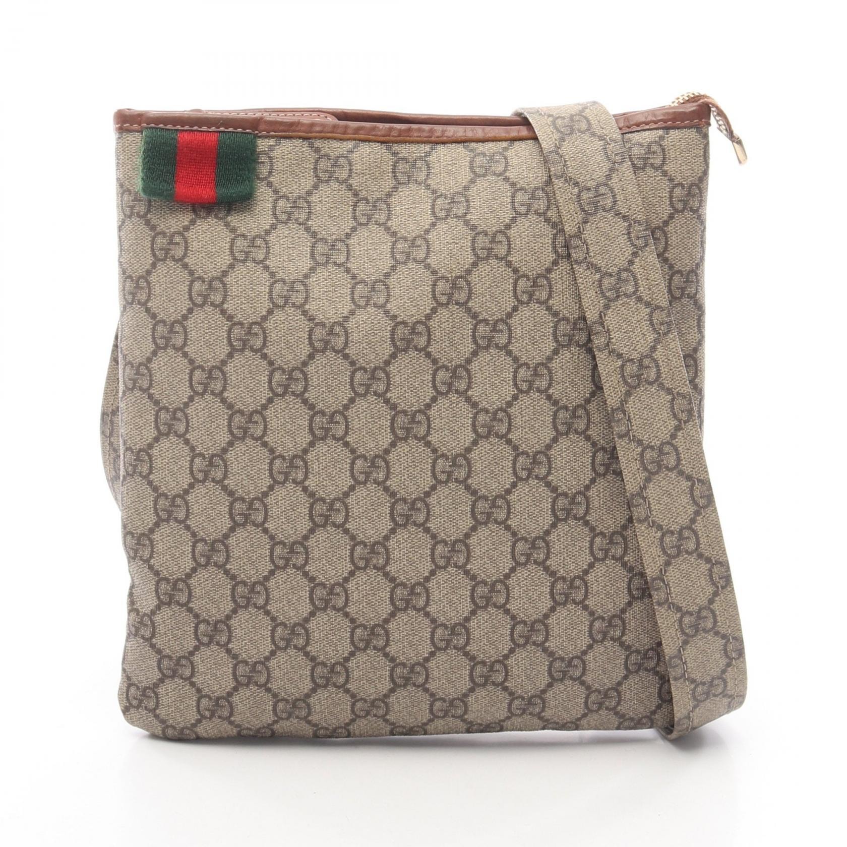 グッチ GUCCI GGスプリーム シェリーライン ショルダーバッグ バッグ PVCコーティングキャンバス レザー レディース ベージュ系 / ブラウン系 246413 【中古】