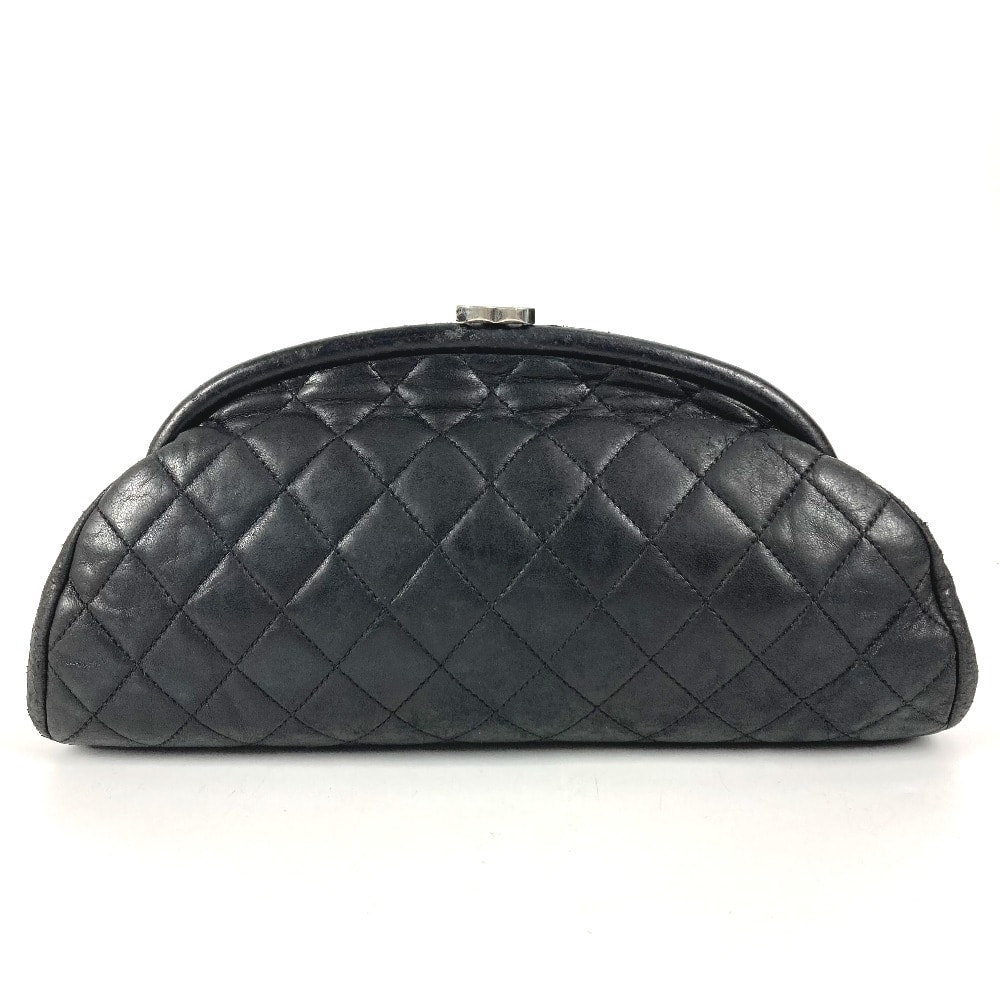 シャネル CHANEL CC ココマーク がま口 キルティング セカンドバッグ ポーチ ロゴ クラッチバッグ レザー ブラック