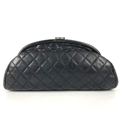 シャネル CHANEL CC ココマーク がま口 キルティング セカンドバッグ ポーチ ロゴ クラッチバッグ レザー ブラック
