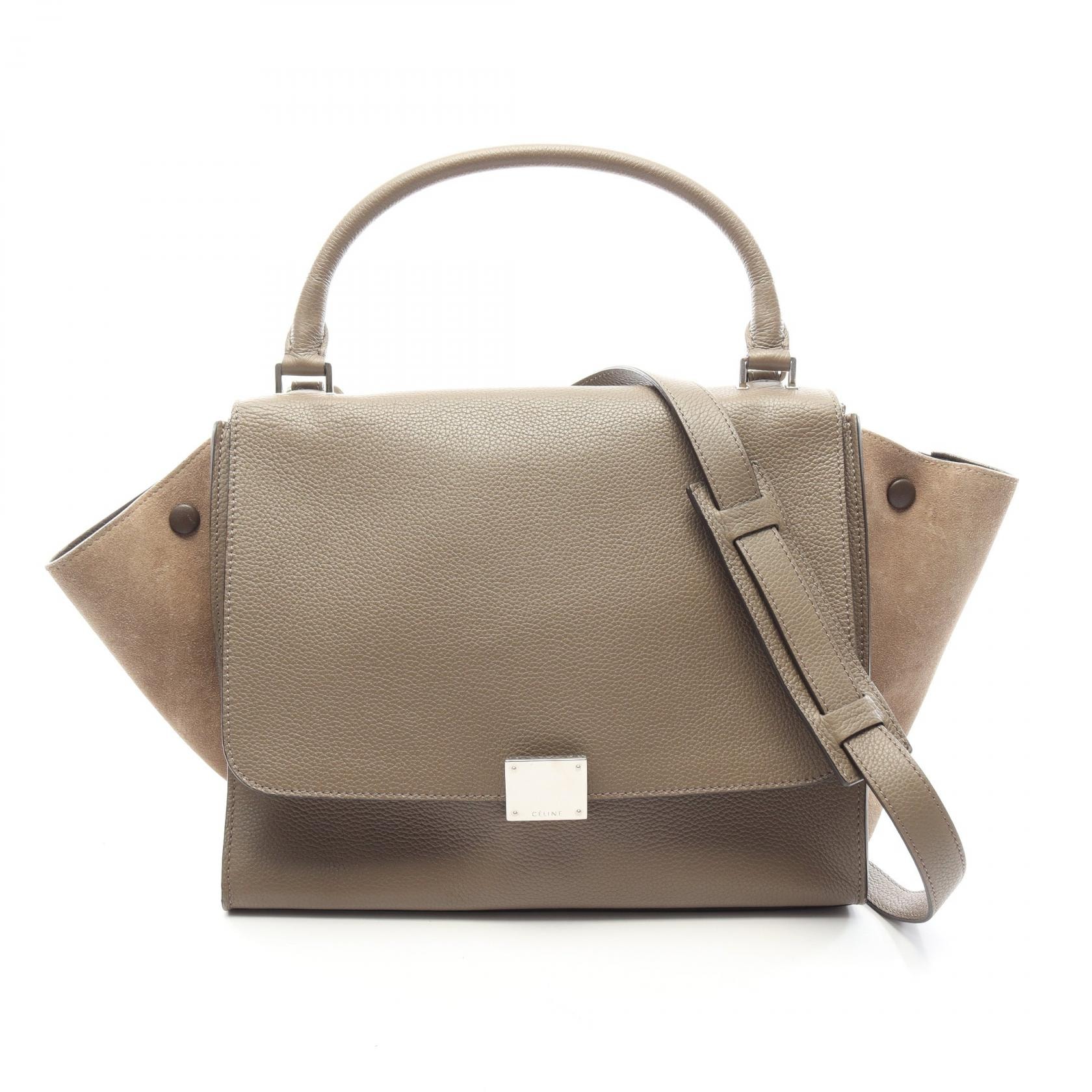 セリーヌ CELINE トラペーズ ミディアム 2WAY ハンドバッグ バッグ レザー レディース ベージュ系 / グレー系 【中古】