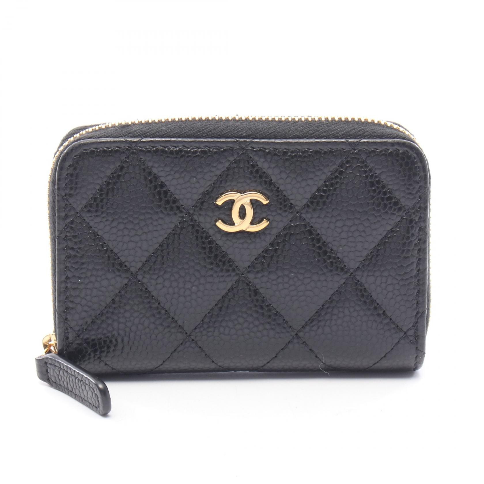 シャネル CHANEL クラシック ジップ コインパース マトラッセ コインケース 財布 キャビアスキン(グレインドカーフ) レディース ブラック系 AP0216 【中古】
