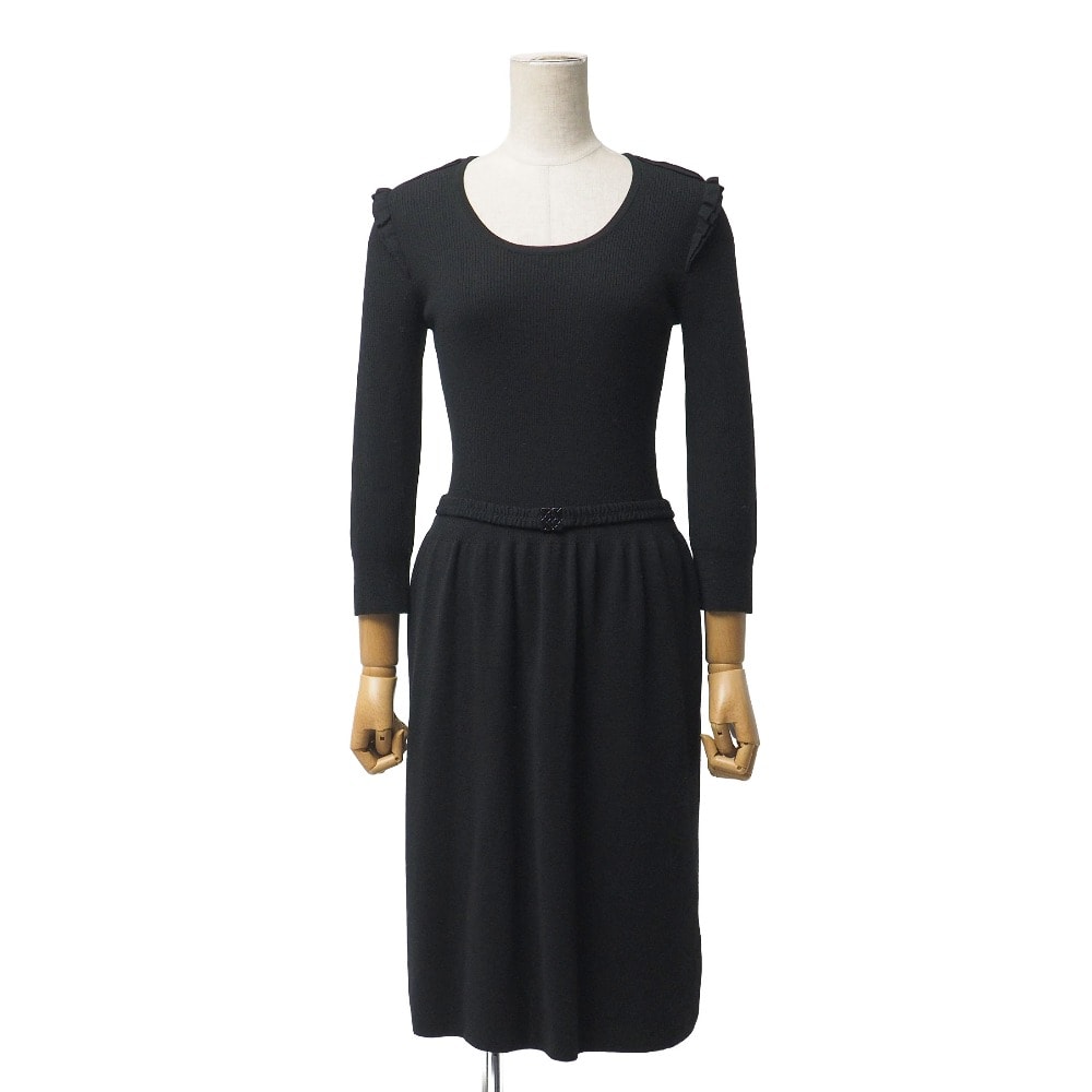 ■美品■BURBERRY バーバリー ワンピース サイズ38 カシミヤ混 ベルテッド タイトワンピース 長袖 ブランド古着【中古】20260114/RA7248