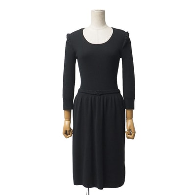 ■美品■BURBERRY バーバリー ワンピース サイズ38 カシミヤ混 ベルテッド タイトワンピース 長袖 ブランド古着【中古】20260114/RA7248