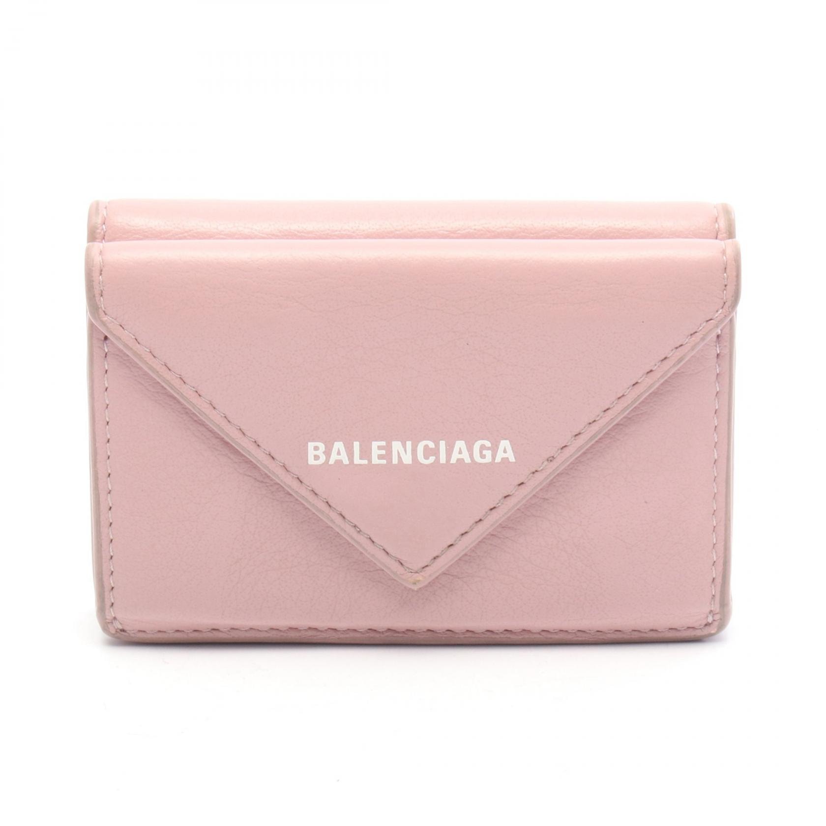 バレンシアガ BALENCIAGA ペーパーミニウォレット 三つ折り財布 財布 レザー レディース ピンク系 391446 【中古】