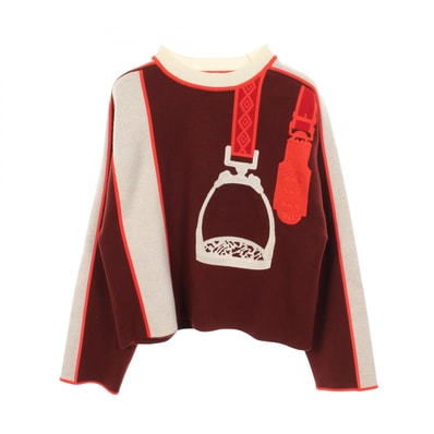 エルメス HERMES ETRIERS STIRRS ニット 衣料品 トップス ウール カシミヤ オレンジ レディース ブラウン系 / アイボリー系 / オレンジ系 4E2653D5 【中古】