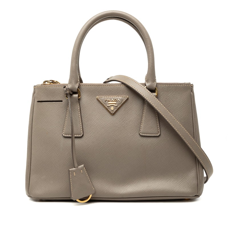 プラダ ガレリア 三角ロゴプレート ハンドバッグ ショルダーバッグ 2WAY ベージュ サフィアーノレザー レディース PRADA 中古
