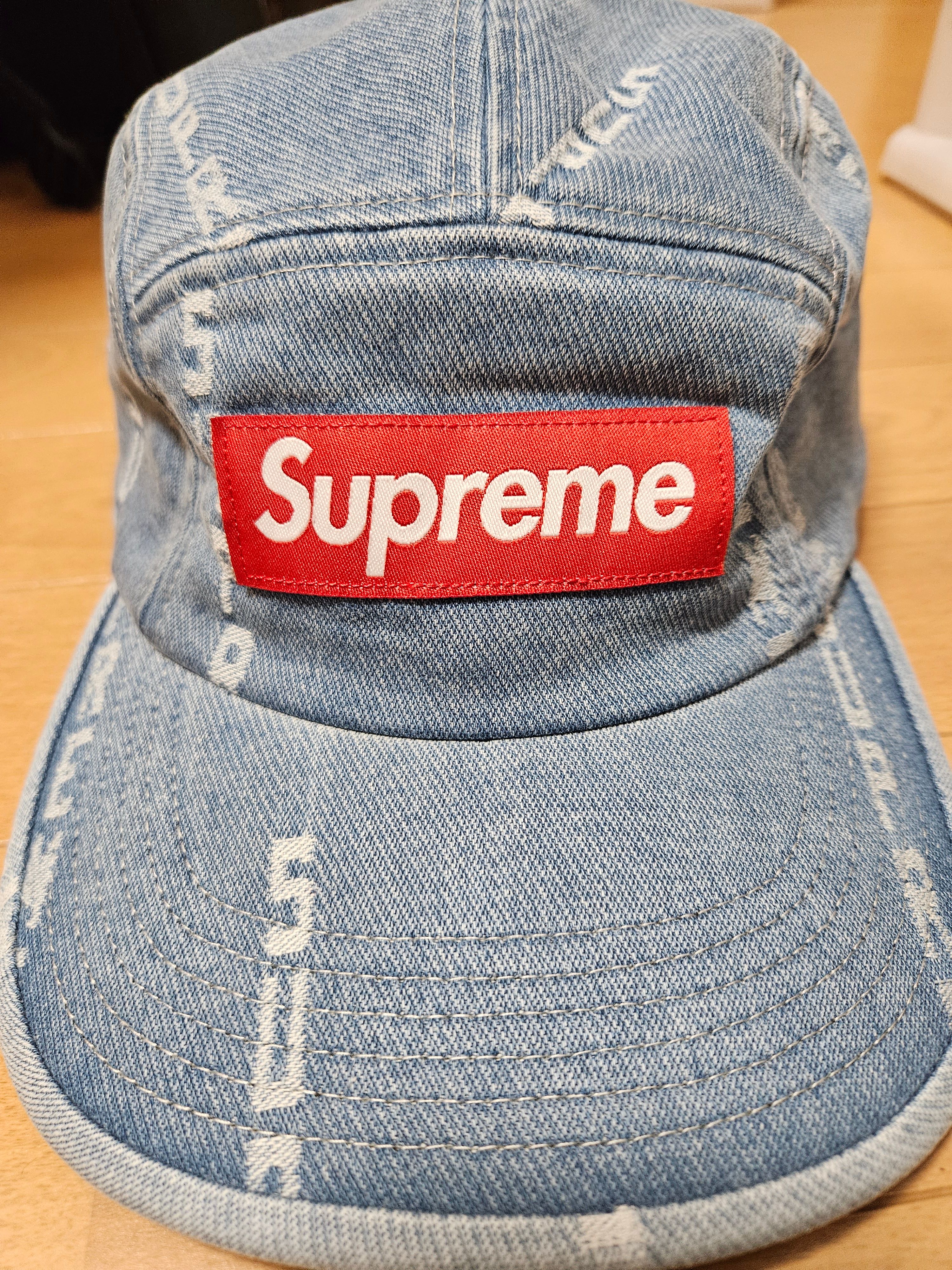 Supreme Logo Stripe Jacquard Denim Camp Cap "Blue"
