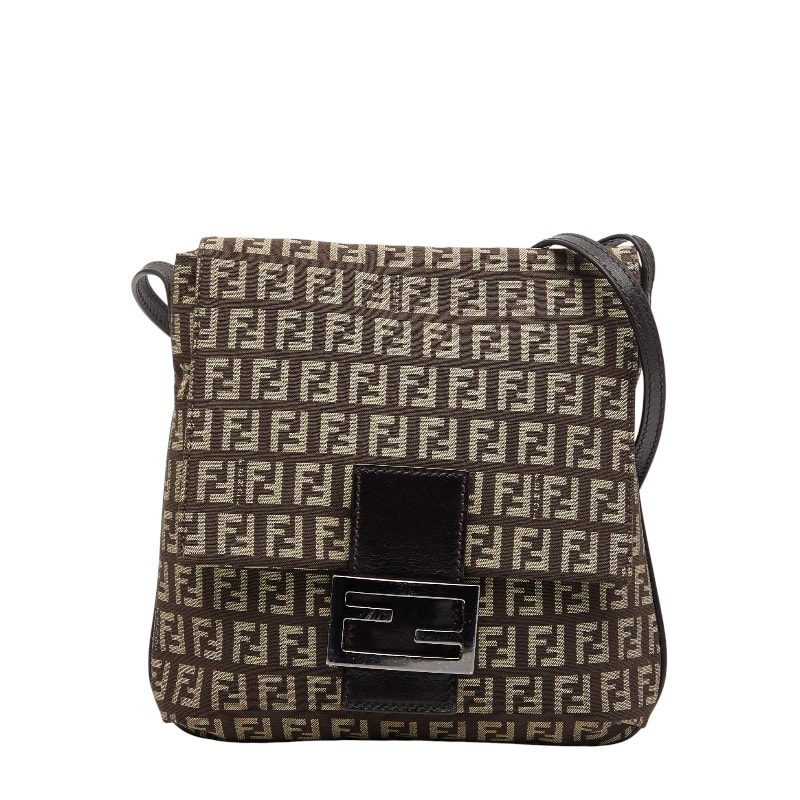フェンディ ズッキーノ ショルダーバッグ ブラウン キャンバス レザー レディース FENDI 【中古】