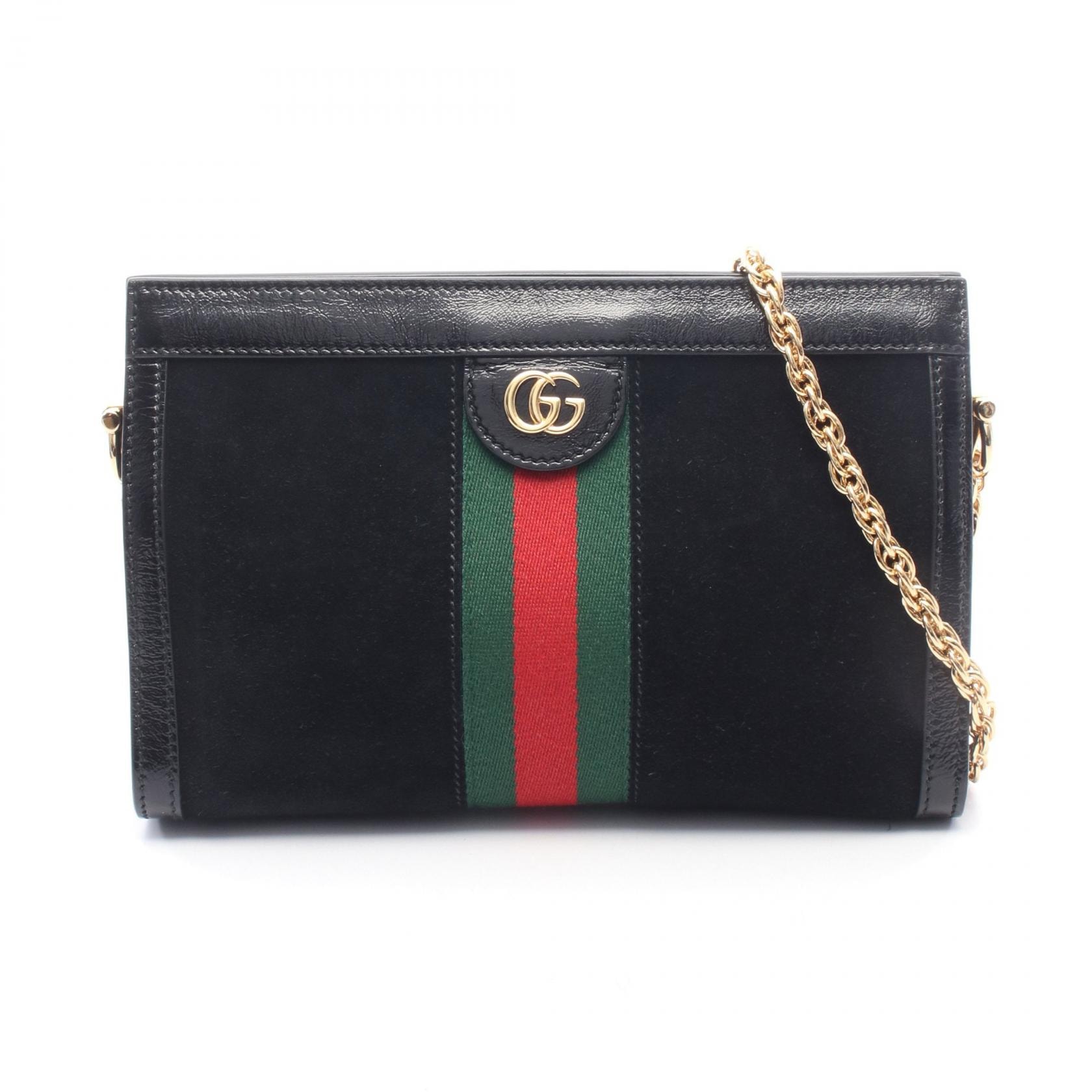グッチ GUCCI オフィディア スモール ショルダーバッグ バッグ スウェード レザー レディース ブラック系 / レッド系 / グリーン系 503877 【中古】