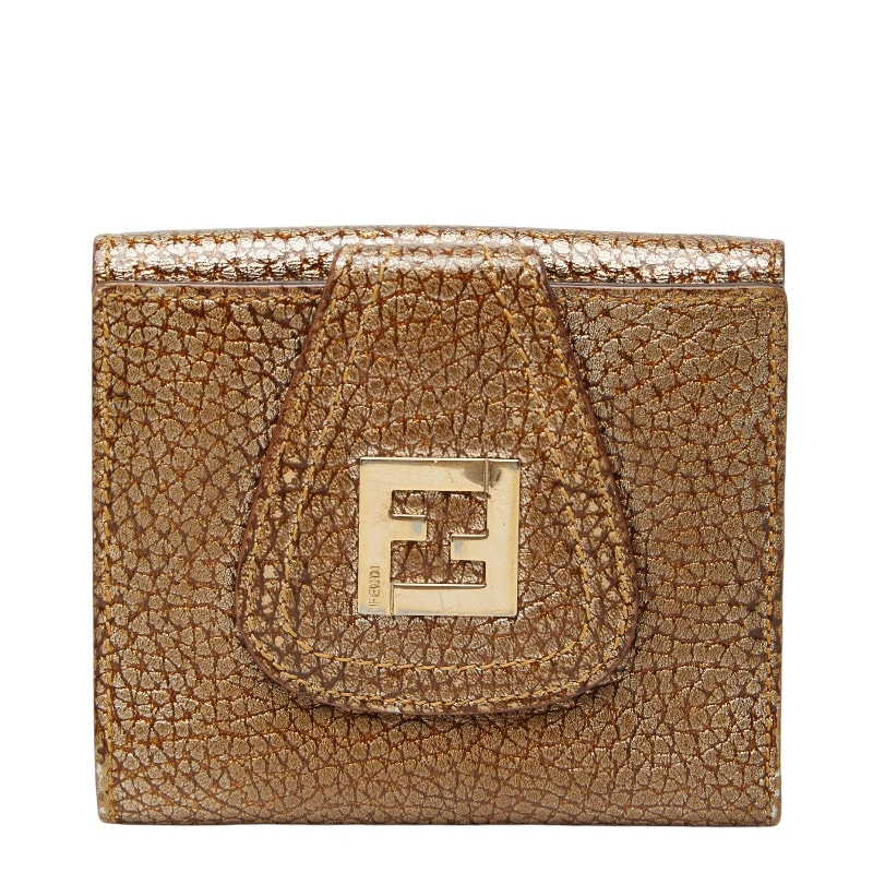 フェンディ 二つ折り財布 ゴールド レザー レディース FENDI 【中古】