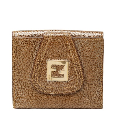 フェンディ 二つ折り財布 ゴールド レザー レディース FENDI 【中古】