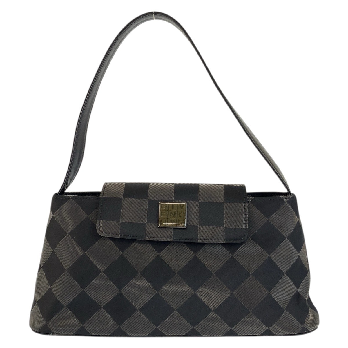 美品 GIVENCHY ジバンシィ ヴィンテージ ダイヤ柄 ブラック 黒 ナイロン レザー/ ハンドバッグ ショルダーバッグ 601931 【中古】