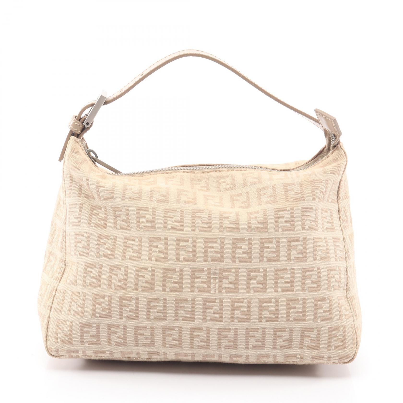 フェンディ FENDI ズッキーノ ハンドバッグ バッグ キャンバス レザー レディース ベージュ系 8N0005 【中古】