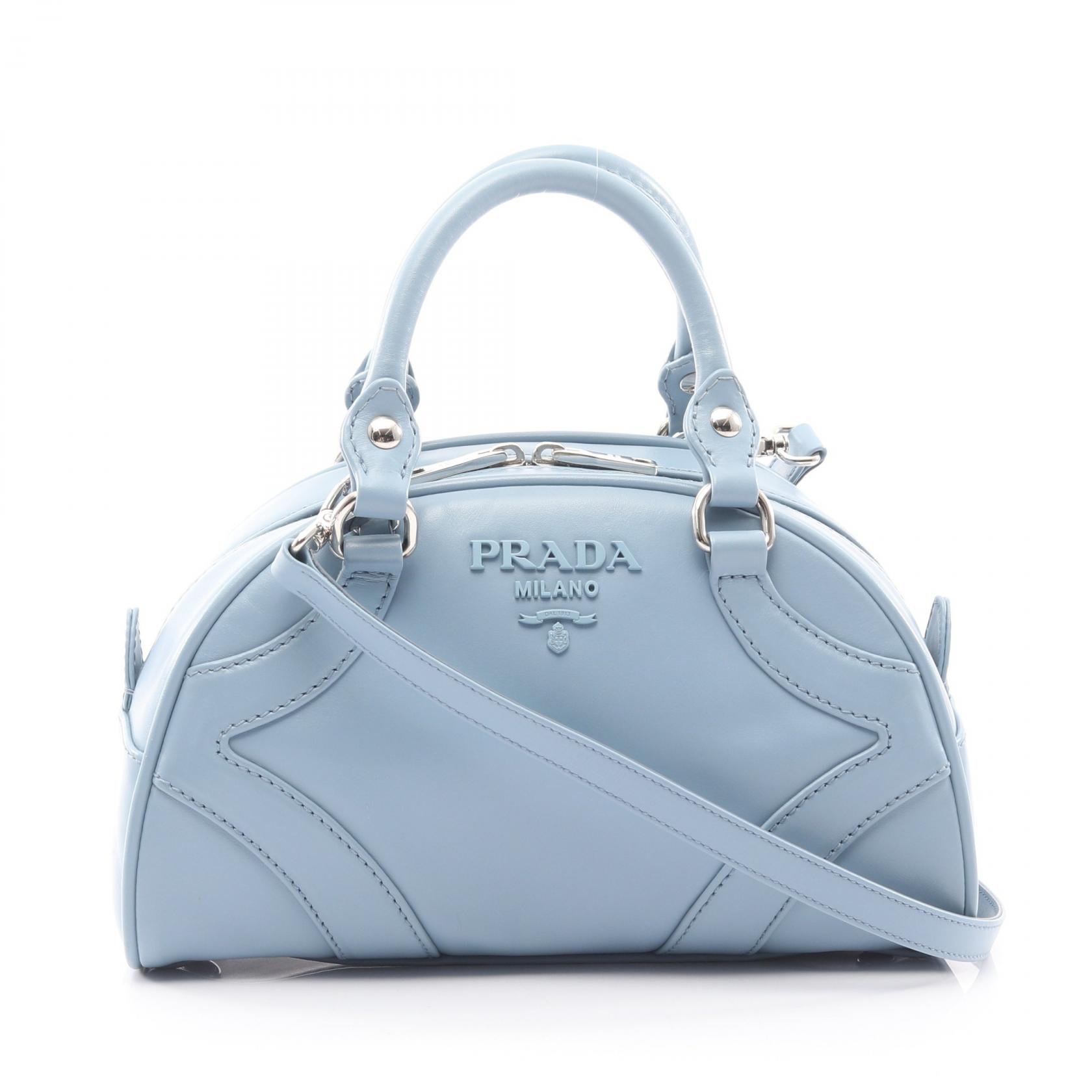 プラダ PRADA SOFT CALF ハンドバッグ バッグ レザー レディース ブルー系 1BB071 【中古】