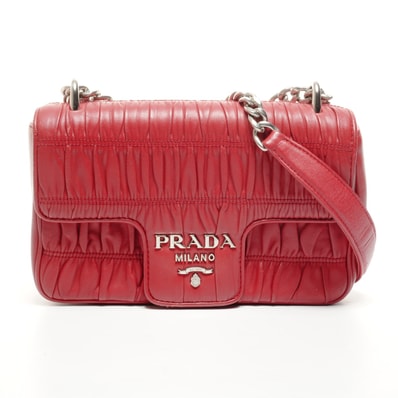 プラダ PRADA チェーン ナッパ ゴーフル ショルダーバッグ【中古】