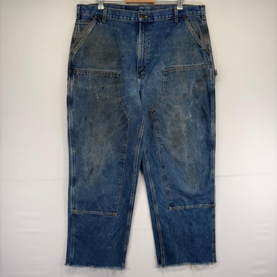 古着 カーハート Carhartt デニム パンツ ペインター ジップ 大きいサイズ ダブルニー ワーク ワンポイント w42 L34 ブルー メンズ