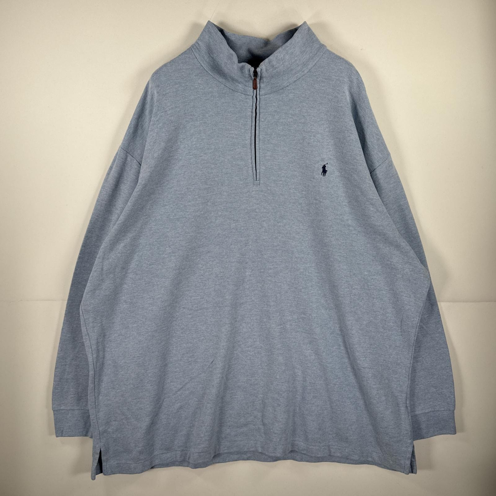 古着 ポロ・ラルフローレン POLO RALPH LAUREN 長袖 ニット ハーフジップ トレーナー 大きいサイズ ワンポイント 4XB BIG  水色 無地 メンズ