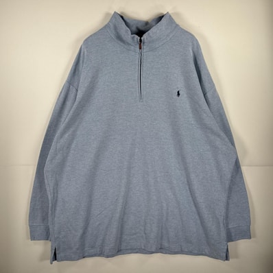 古着 ポロ・ラルフローレン POLO RALPH LAUREN 長袖 ニット ハーフジップ トレーナー 大きいサイズ ワンポイント 4XB BIG 水色 無地 メンズ