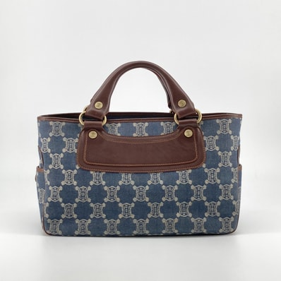 CELINE(セリーヌ) パリマカダム デニム ブギー キャンバス / レザー 134022 ハンドバッグ ブルー×ブラウン