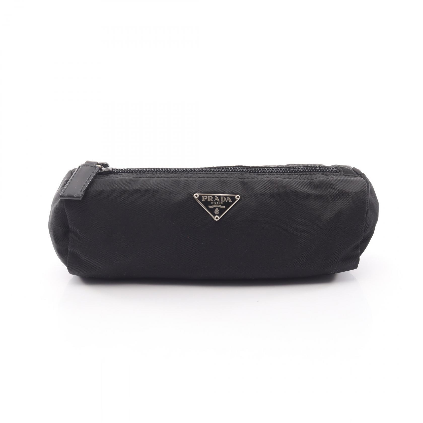 プラダ PRADA 三角プレート ポーチ バッグ ナイロン レディース ブラック系 【中古】