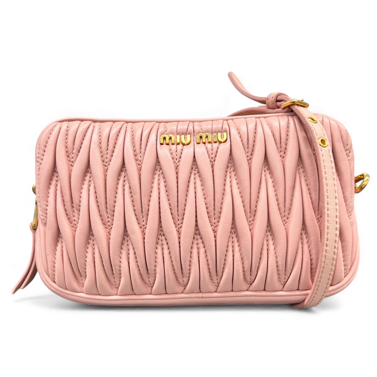 miumiu 美品 ミュウミュウ マテラッセ ギャザー 2way ショルダーバッグ クラッチバッグ 5NF011 レザー ピンク ポシェット ミニバッグ クロスボディ フォンホルダー Y2K ABランク 中古 鑑定済 ミュウミュウバッグ【1/20価格改定】