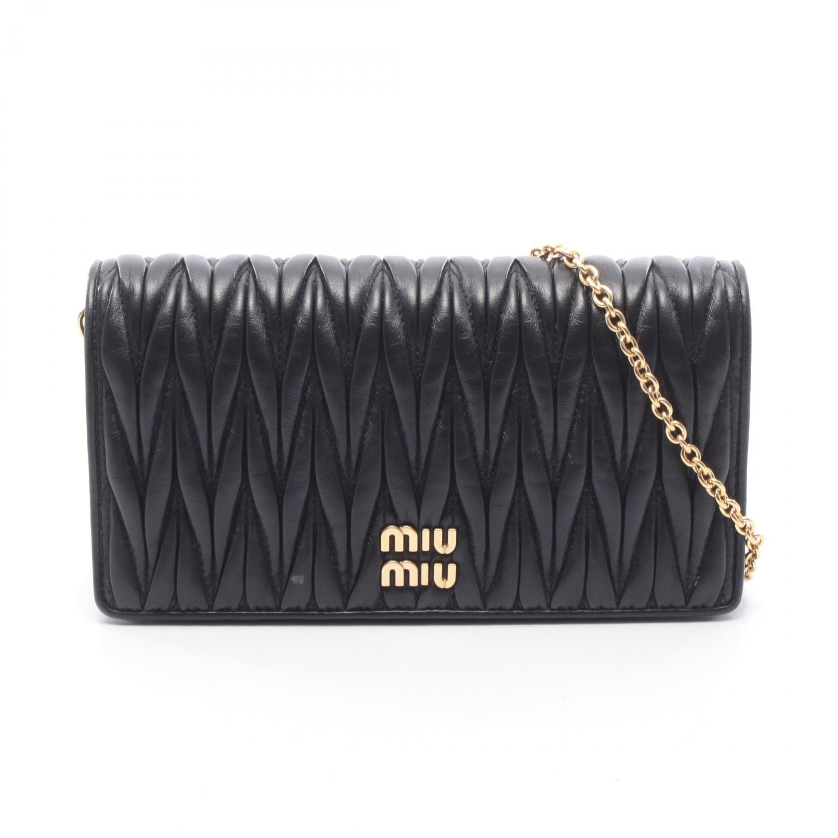 ミュウ ミュウ Miu Miu マテラッセ ミニ ショルダーバッグ バッグ レザー レディース ブラック系 5ZH178 【中古】