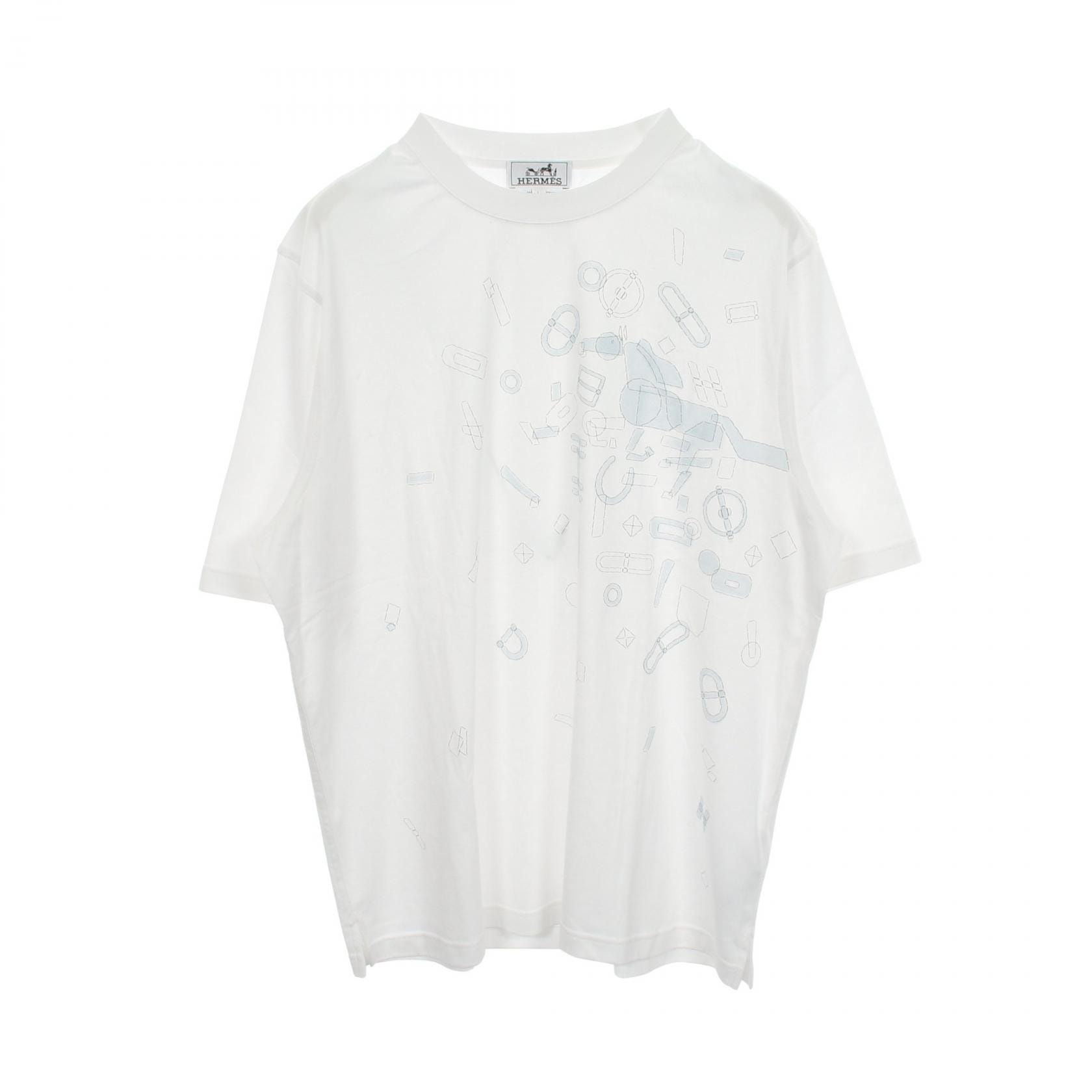 エルメス HERMES Fragments Equestres 半袖Tシャツ 衣料品 トップス コットン ホワイト メンズ ホワイト系 / ブルー系 557910HA 【中古】