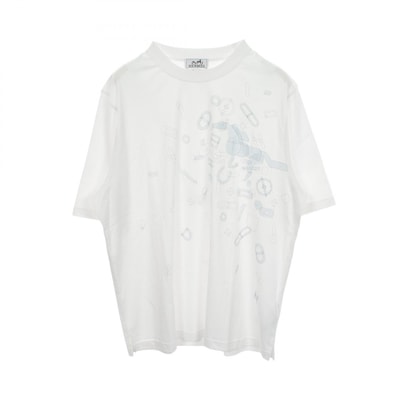 エルメス HERMES Fragments Equestres 半袖Tシャツ 衣料品 トップス コットン ホワイト メンズ ホワイト系 / ブルー系 557910HA 【中古】