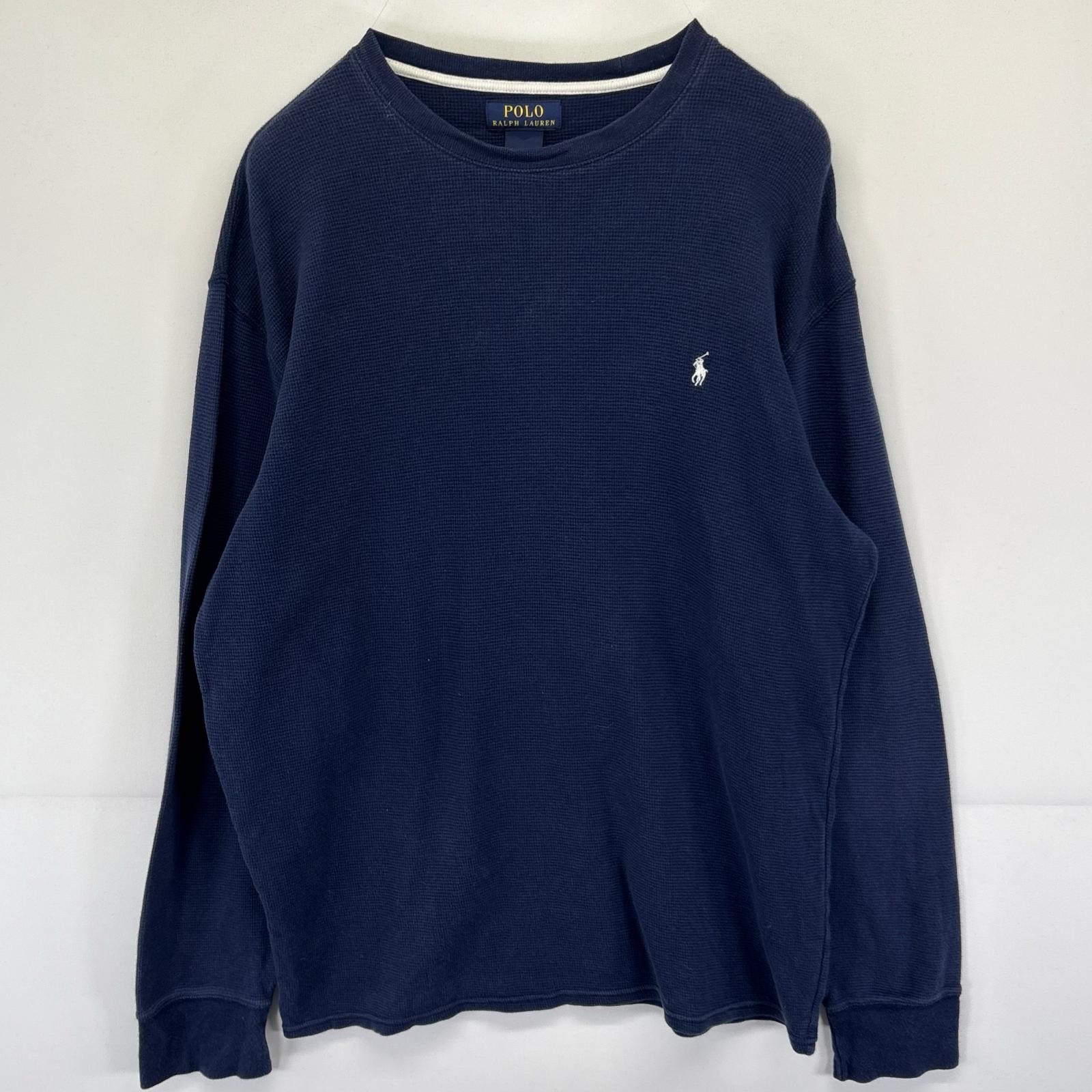古着 ポロ・ラルフローレン POLO RALPH LAUREN 長袖Tシャツ ワンポイントロゴ刺繍 サーマル クルーネック 大きいサイズ XL  ネイビー メンズ