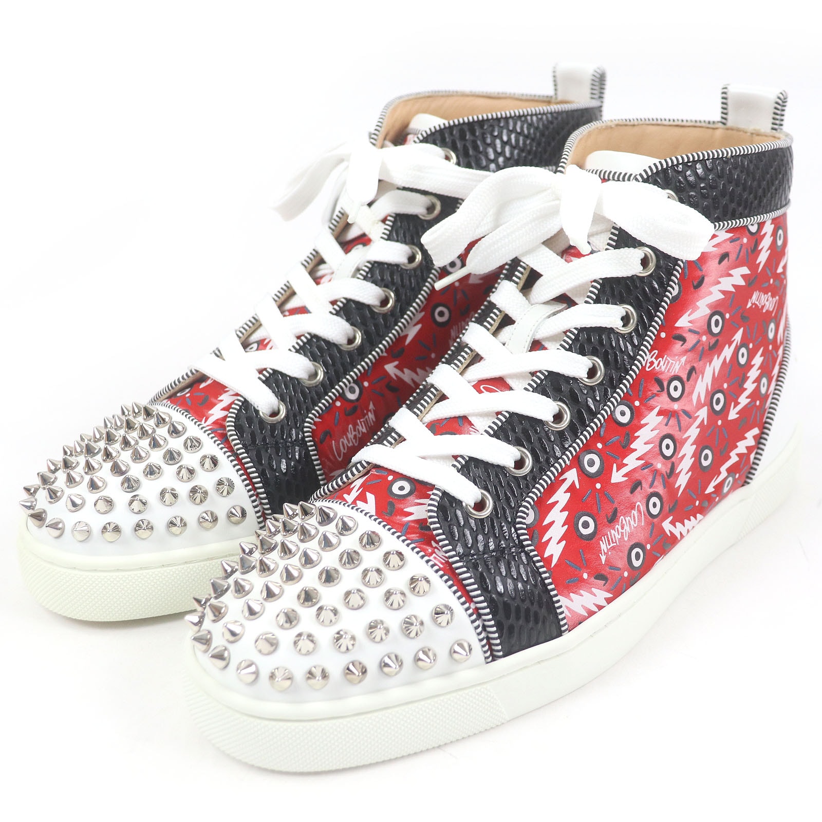 未使用品 クリスチャンルブタン
 ハイカットスニーカー Lou Spikes Orlato Flat レッド系 メンズ 40